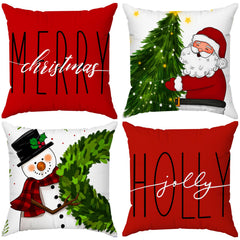 Set of 4 18x18 Red Christmas Pillow Covers,Throw Cushion Case,Winter Holiday Decor for Home Couch