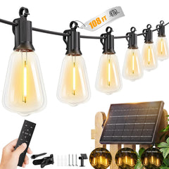 108FT Outdoor Waterproof Solar String Lights, 30+Hrs Runtime, 50+2 LED, USB, Remote Timer