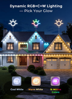 150ft RGBCW Permanent Outdoor Lights,16M Colors,100+ Scenes,App,Voice,Remote,Music Sync