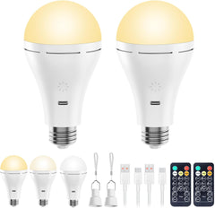 E26 Rechargeable Light Bulb with Remote and Timer - 2 Pack
