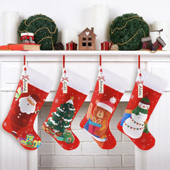 4 Pack Christmas Stockings with Personalized Name Tags, 18 Inches Red