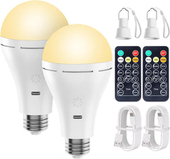 USB Rechargeable Light Bulb - 700LM, 2 Pack with Remote & Timer