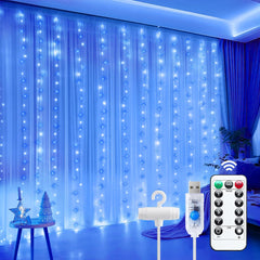 300 LED 9.8ft x 9.8ft Fairy Curtain Lights for Bedroom Christmas Decoration, USB Powered