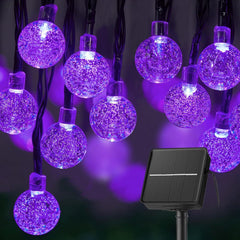 Purple Solar Halloween Lights, 36FT 60 LED Crystal Globe String Lights