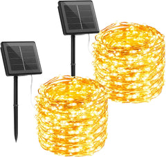 66ft Solar String Lights - 2 Pack, Copper Wire, 200 LED, Waterproof