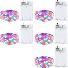 5 Pack 7ft Battery Operated 20 LED Silver Wire Starry String Lights for Easter Decorations, Pastel