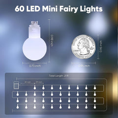 21FT 60 LED Battery Operated Globe Fairy Lights for Christmas Decor, 8 Modes, Cool White