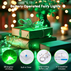 6 Pack Battery Operated Fairy Lights with Timer - 7ft 20 LED Green String Lights