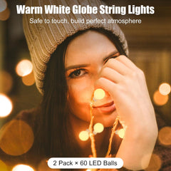 Battery Operated Globe String Lights - 120 LED, Waterproof, Remote Control