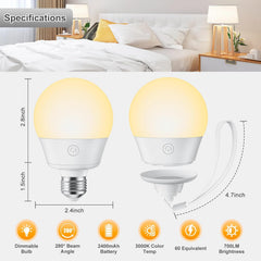 4 Pack E26 Rechargeable Backup Light Bulb with Remote for Sconces Lamps, 3 Color Temperatures