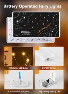 12 Pack 7FT 20 LED Battery Operated Silver Wire Firefly Starry Moon Lights for DIY Crafts, Warm White