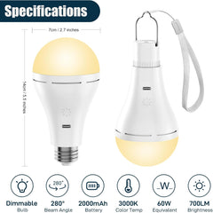 E26 Rechargeable Light Bulb with Remote and Timer - 2 Pack