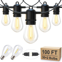 50FT Outdoor String Lights with 16 Shatterproof S14 Edison Bulbs, Waterproof for Patio and Garden