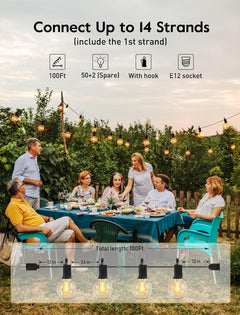 LED Outdoor String Light - 100 Feet with 52 Shatterproof Edison Bulbs