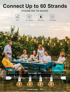 25 Feet LED Outdoor String Lights - Shatterproof G40 Edison Bulbs