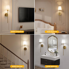 Battery Operated Wall Sconces Set of 2 - Cordless, Rechargeable, Dimmable Lights for Bedroom & Living Room (Gold)