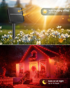 39ft Red Solar String Lights - 100 LED, Waterproof with 8 Modes