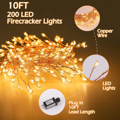 Warm White Cluster Fairy Lights - 10 FT, 200 LEDs, Waterproof