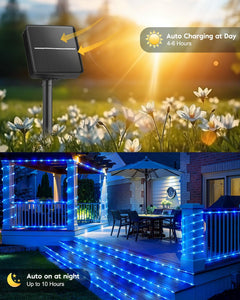 Solar Rope Lights - 39 FT, 100 LED, Blue & White, Waterproof