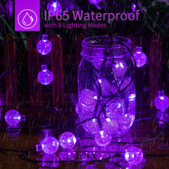 Purple Solar Halloween Lights, 36FT 60 LED Crystal Globe String Lights