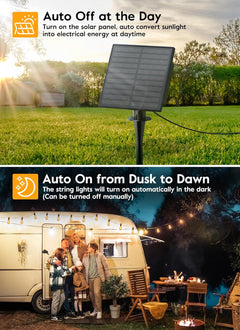 58FT Solar String Lights - 25 Shatterproof ST38 LED Bulbs, Waterproof