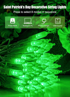 St. Patrick's Day Green String Lights - 39 FT, 100 LED, USB Operated