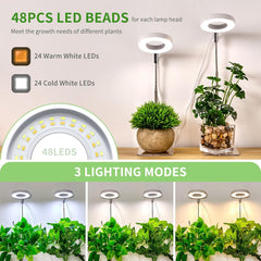 LED Plant Grow Light - 2 Pack, 2-Head, Adjustable Height, Timer