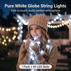21FT 60 LED Battery Operated Globe Fairy Lights for Christmas Decor, 8 Modes, Cool White