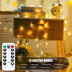 Battery Operated Crystal Globe String Lights - 33 FT, 60 LED, Remote Control