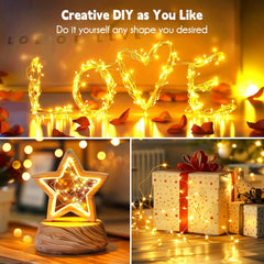 2Pack 33Ft 100 LEDs Plug in Silver Wire Firefly Fairy Lights, Adaptor Included, Warm White