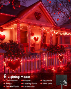 39ft Red Solar String Lights - 100 LED, Waterproof with 8 Modes