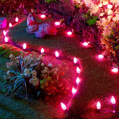 C7 Pink LED Christmas Replacement Bulbs - Shatterproof E12 Base