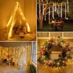 10Ft 200LED Plug in Firecracker Cluster Firefly Lights, Copper Wire, 8 Modes, Warm White