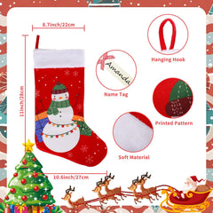 4 Pack Christmas Stockings with Personalized Name Tags, 18 Inches Red