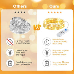 6 Pack 7ft 20 LED Battery Operated Silver Wire Firefly String Lights, Warm White