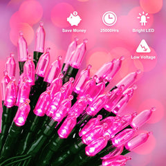Pink String Lights, 2 Pack 18FT 50 LED Mini Lights with 8 Modes