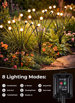 4 Pack 32 LED Firefly Solar Powered Stake Lights for Garden Yard Pathway,Warm White