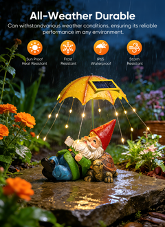 Solar Powered Gnome Statue with 32 LED Lights for Garden Backyard Decor