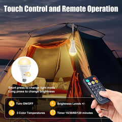 2 Pack A70 USB Rechargeable Emergency Light Bulb with Remote for Power Outage, 700LM