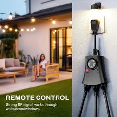 Outdoor Plug Timer with Remote - Dusk to Dawn, 3 Outlets, UL Listed