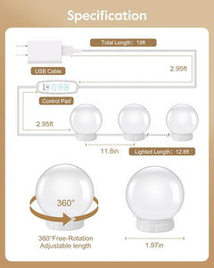 Dimmable Hollywood Makeup Mirror Lights - 14 Bulbs, 22FT Adjustable