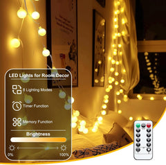 USB Globe String Lights - 2 Pack, 100 LED, Remote Control