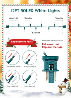 12 Feet 50 Count Incandescent Bulbs Mini Lights for Indoor Outdoor Xmas Tree Easter Valentine’s Day Wedding