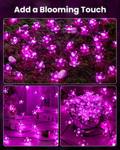 Solar Flower Lights - 60 LED, Pink, Waterproof