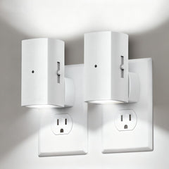 2 Pack White Plug in Night Lights with Rotating Plug & Light Sensor for Bathroom Bedroom, Pure White Light