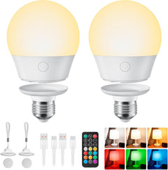 2 Pack E26 Rechargeable Backup Light Bulb with Remote for Sconces Lamps, 3 Color Temperatures