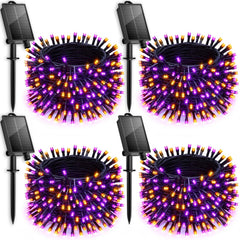 4 Pack Total 288ft 800 LED Solar Powered String Lights Outdoor, Orange & Purple, 8 Modes