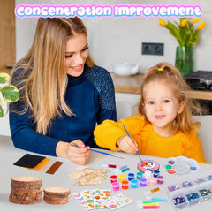 Kids Wooden Painting Kit - Glow in the Dark, 26 pcs Craft Set for Ages 5-12