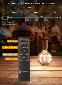 Outdoor String Lights with Remote - 28Ft Waterproof Patio Lights