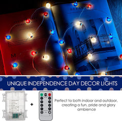 4th of July Decoration Lights - 10.8FT 30 LED Red White Blue